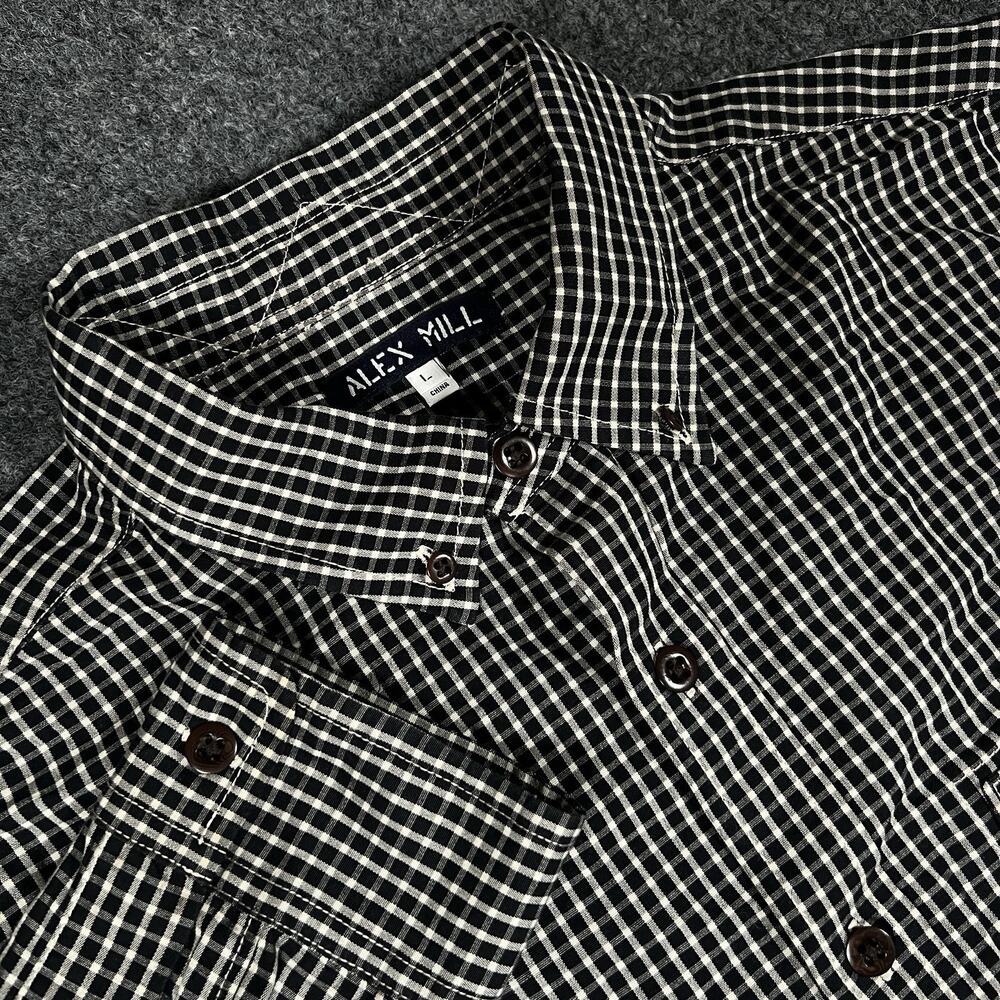 Alex Mill Plaid Shirt Mens Large Long Sleeve Button Down Black White Casual
